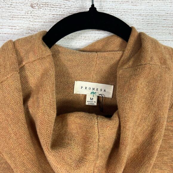 Promesa Women's Tan Mustard Wool Blend Cowlneck Fringe Back Sweater Dress - Picture 7 of 9